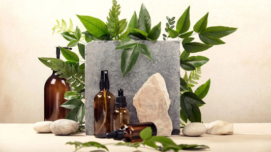 Sustainable skincare with green leaves