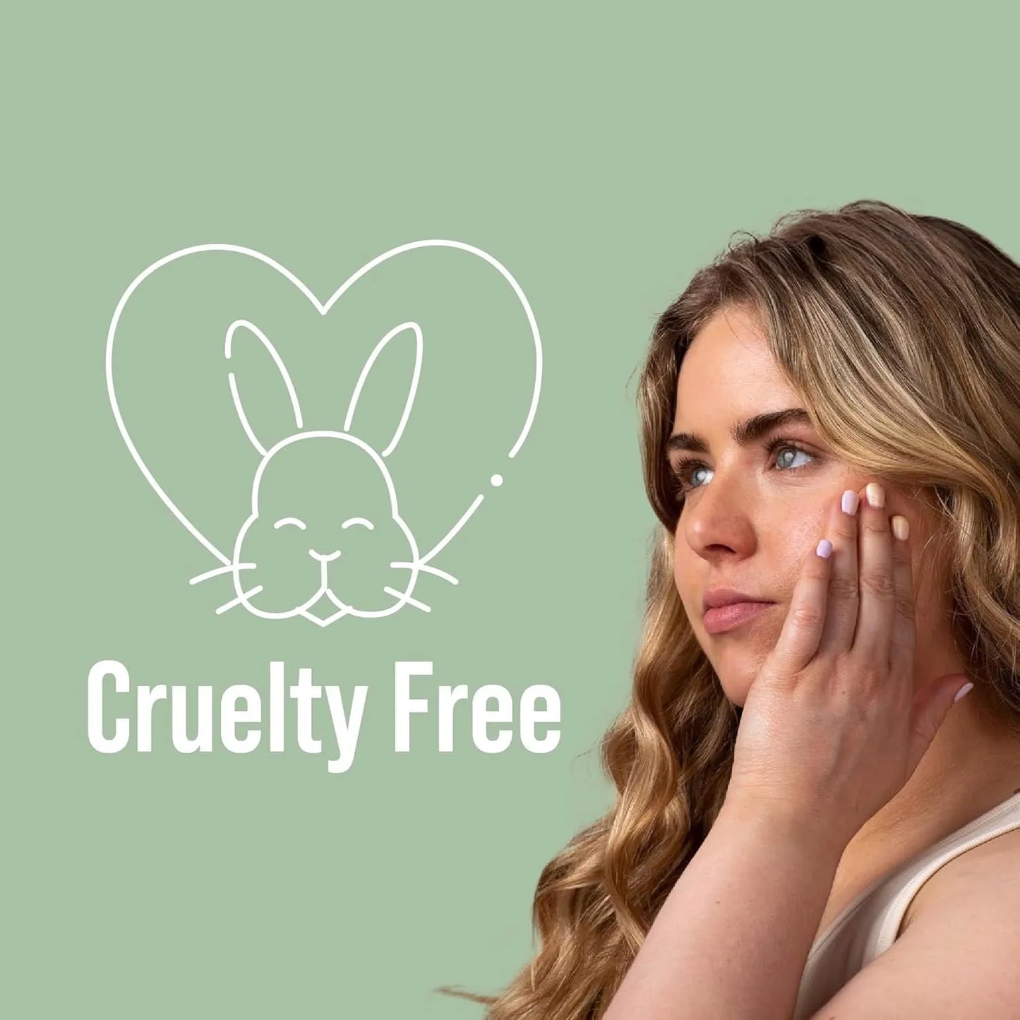 Balmonds Skin Salvation - 120ml model shot of woman applying cream to her face with a 'Cruelty Free' logo on a green background