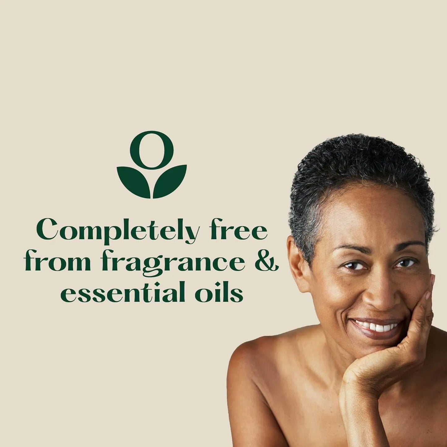 Balmonds Skin Salvation - 120ml model shot of woman with a serene expression on a beige background with text about fragrance and essential oils