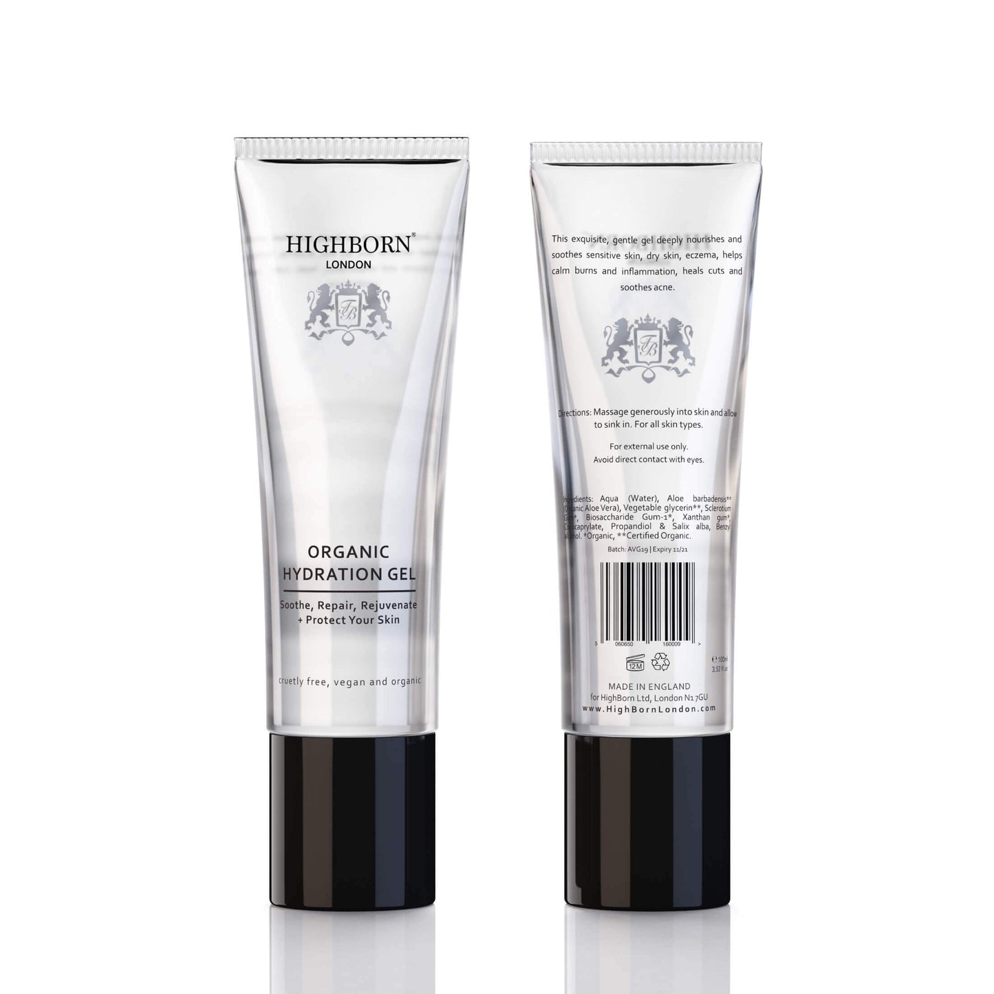 Highborn Organic Hydration Gel tube with front and back views on a white background