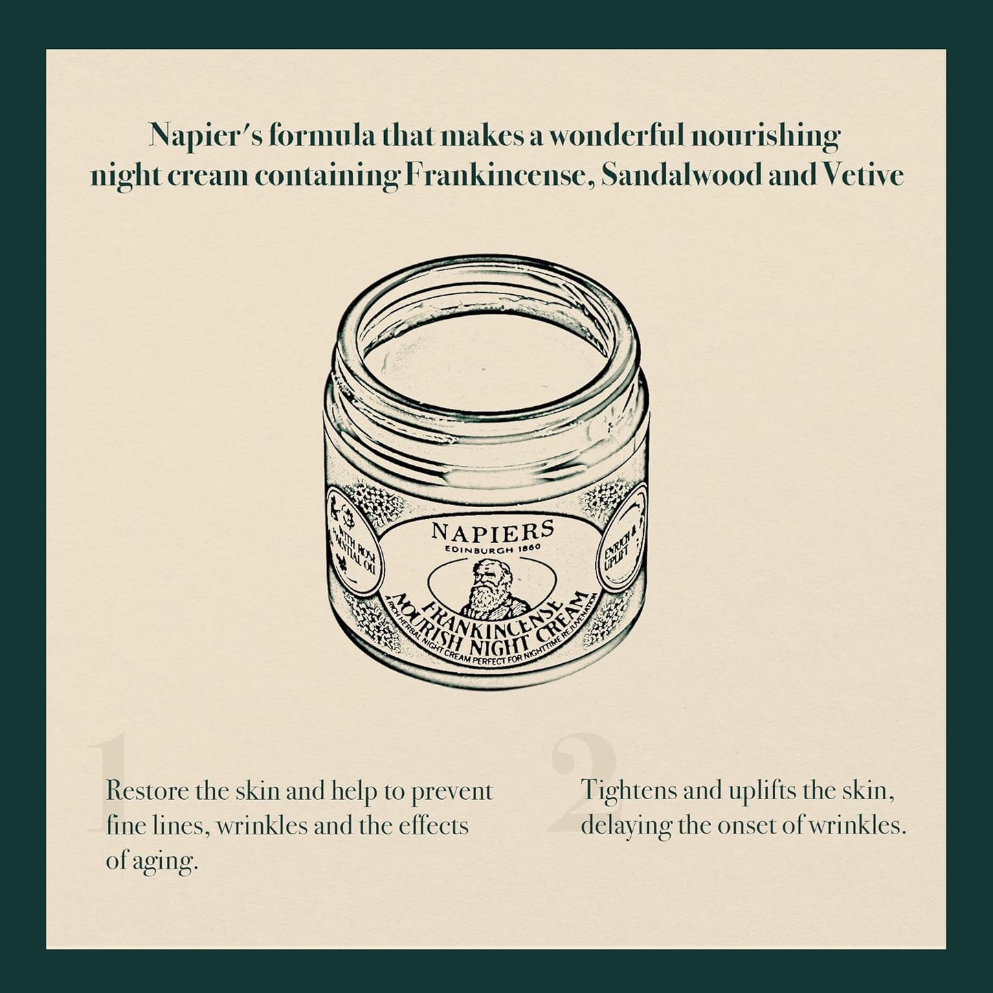 Napiers The Herbalists Frankincense Nourish Night Cream - 60ml infographic 2 sandalwood and vetive