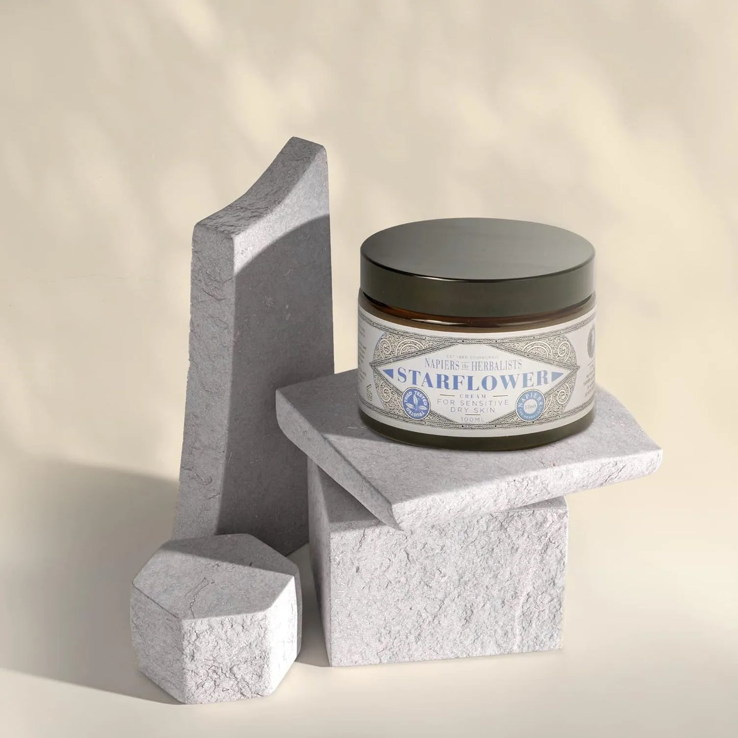 Napiers The Herbalists Starflower Dry Skin Cream - 100ml modern shot with stones