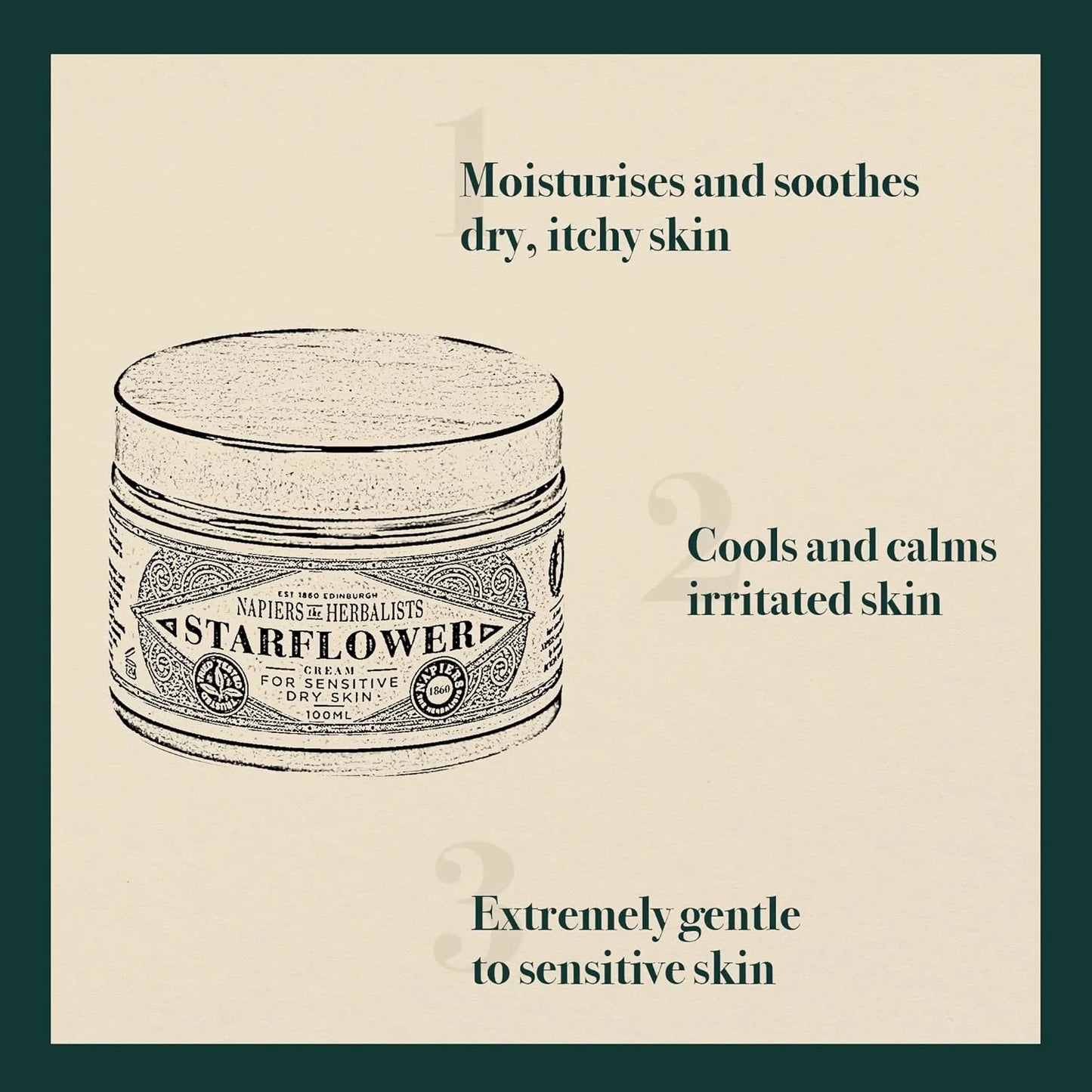 Napiers The Herbalists Starflower Dry Skin Cream - 100ml infographic 2 soothes itchy skin