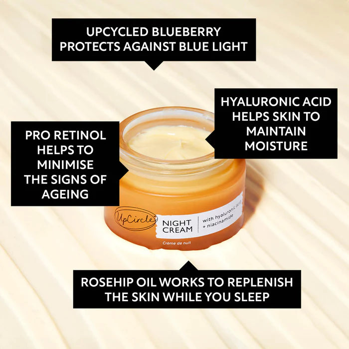 UpCircle Beauty Night Cream with Hyaluronic Acid + Niacinamide features list