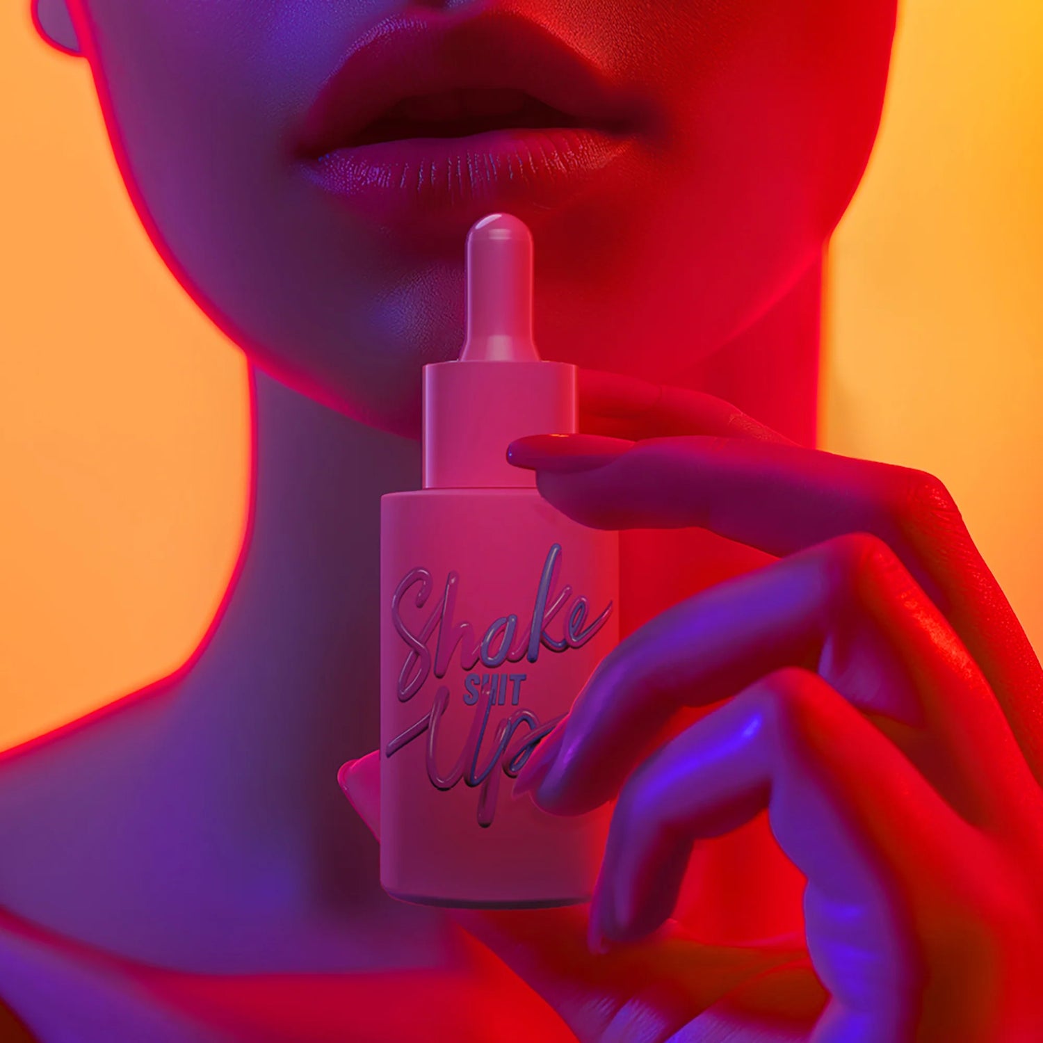 Woman holding HotChi product with orange background