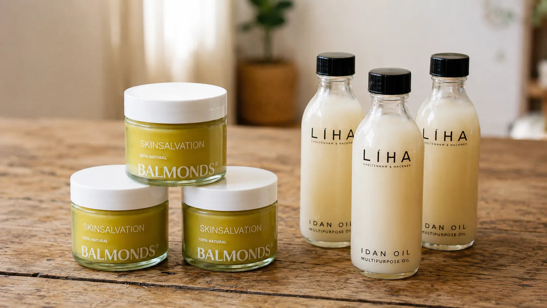 Balmonds Skin Salvation and LIHA Beauty Idan Oil on wooden table