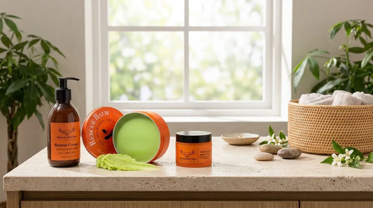 Lifestyle photo of Thunderbird Skin products on white table next to window