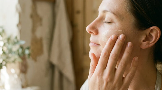 Woman applying natural product to face