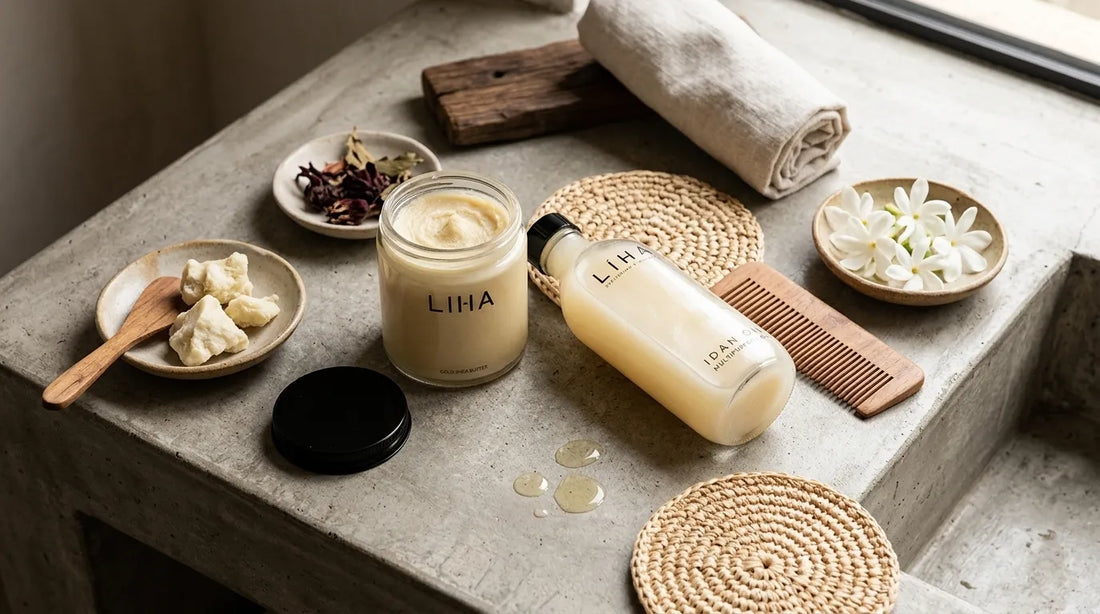 Lifestyle image of LIHA Beauty products and ingredients
