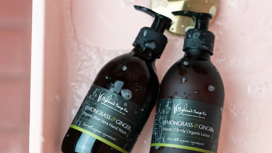 Highland Soap Company hand soap lotion in pink basin sets