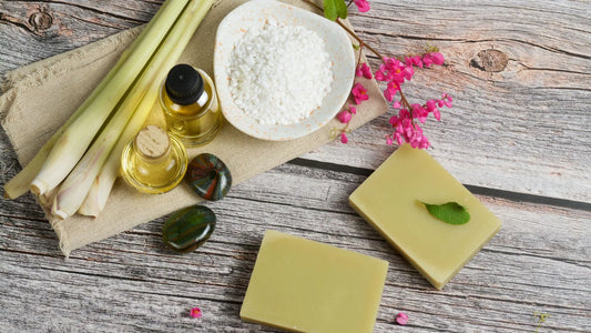 Ingredients to make soap including essential oils