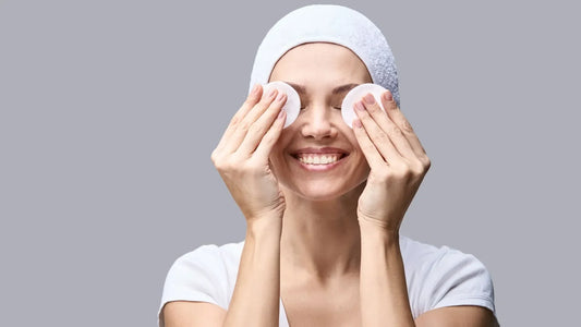 Woman comparing skincare vs no skincare