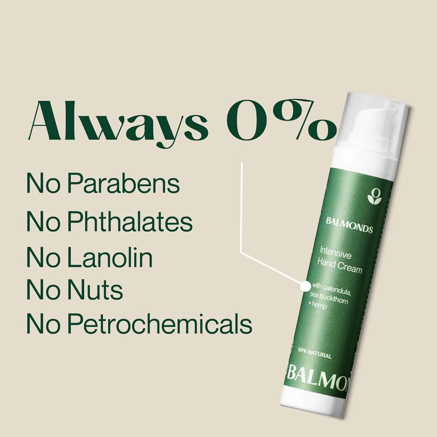 Balmonds Intensive Hand Cream with green label on beige background
