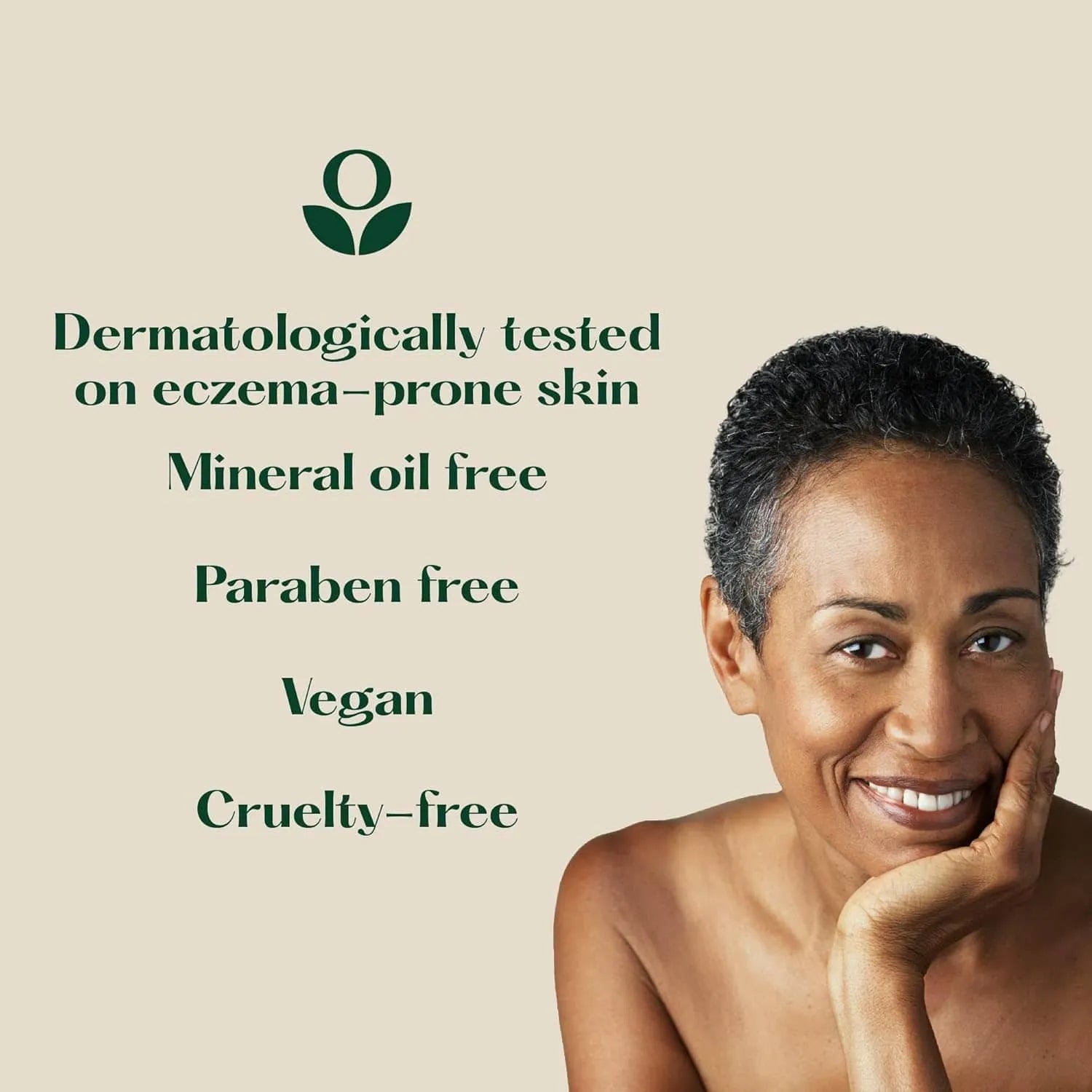 Balmonds Cooling Cream - 100ml model shot with woman displaying a neutral expression on a beige background with text about product features