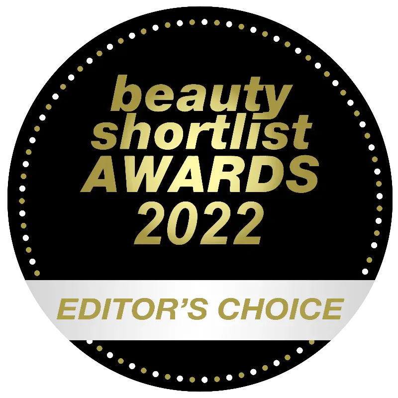 Badge for Beauty Shortlist Awards 2022 Editor's Choice on a black background