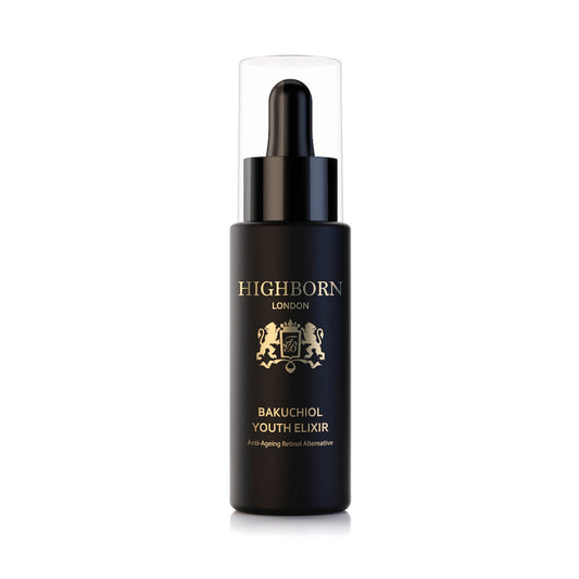 Black Highborn skincare bottle with dropper on a white background