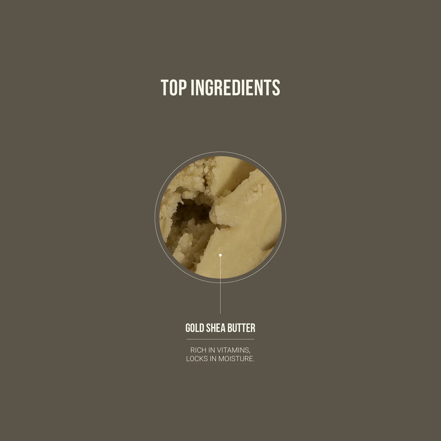 Gold shea butter with text on a brown background