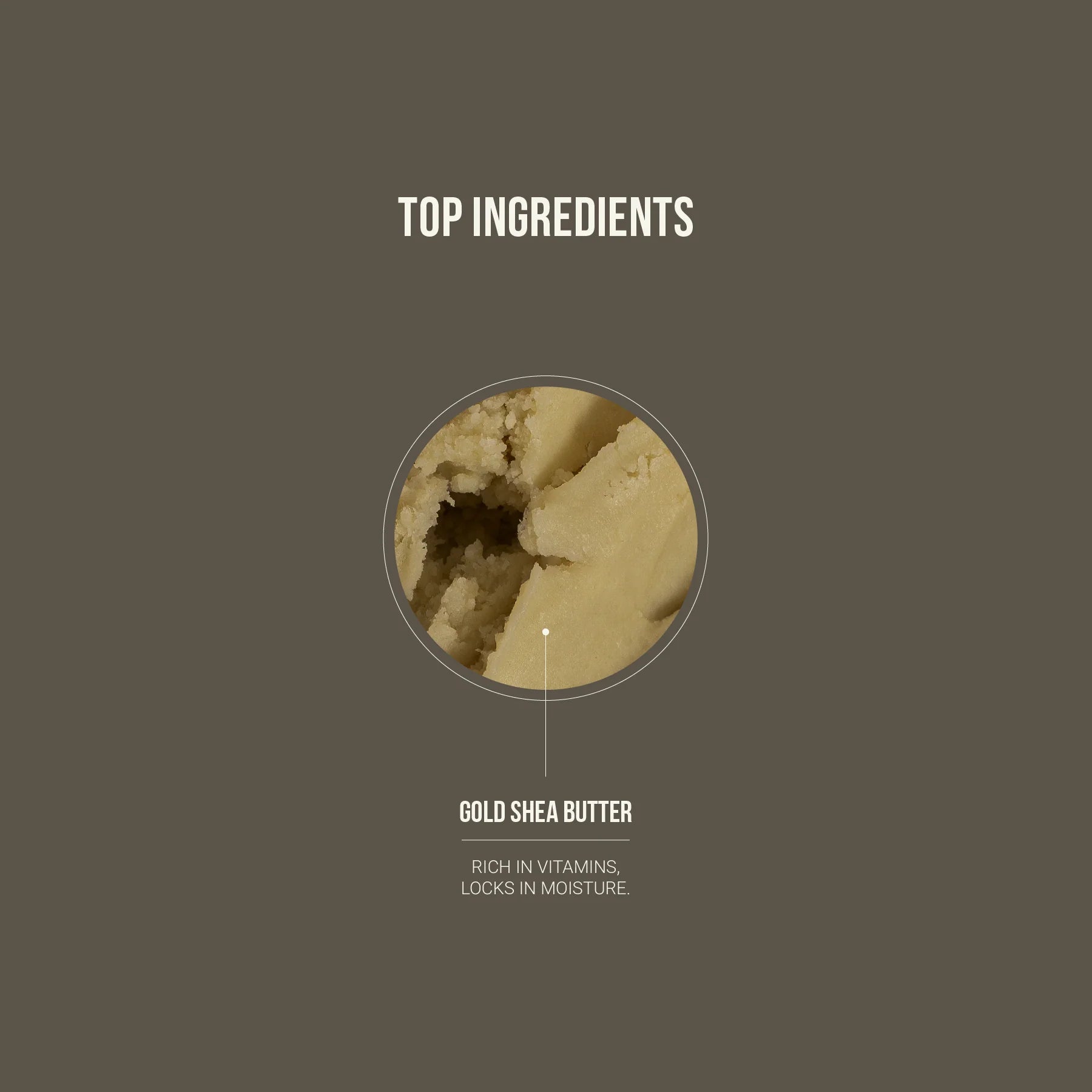 Gold shea butter with text on a brown background