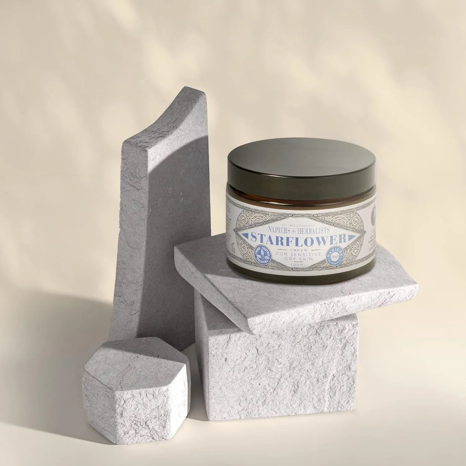 Napiers The Herbalists Starflower Dry Skin Cream - 100ml modern shot with stones
