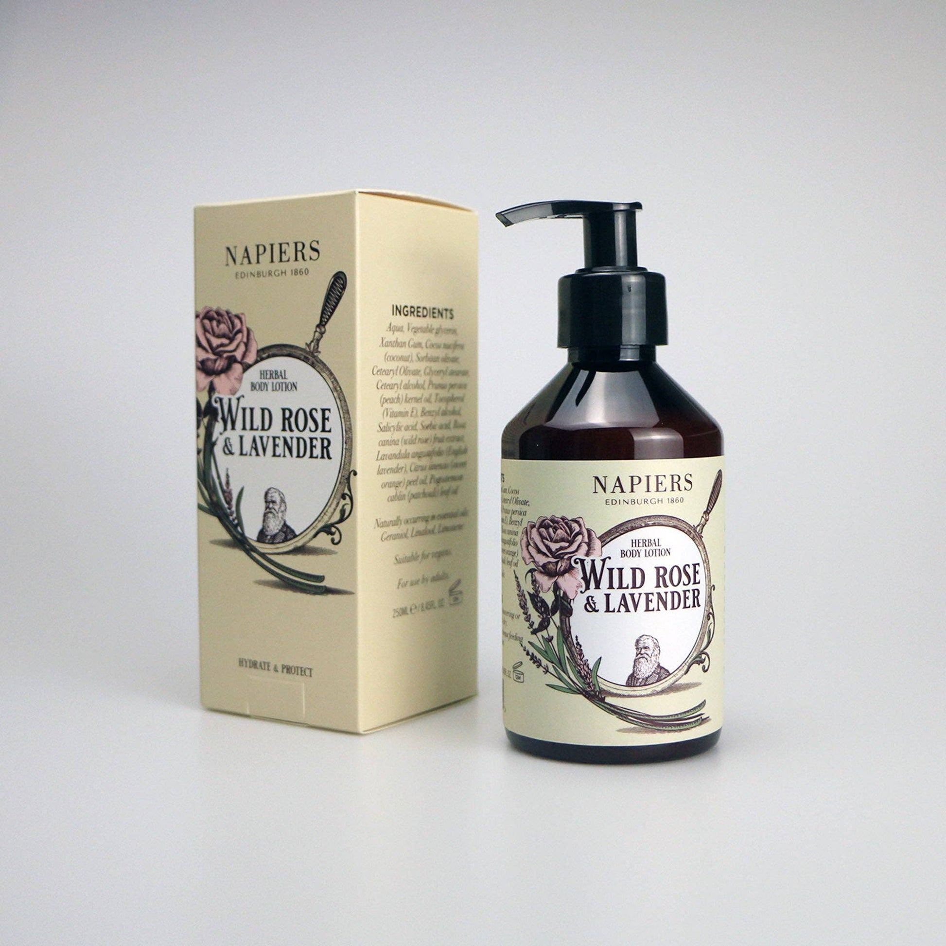 Napiers Wild Rose & Lavender Body Lotion product next to box